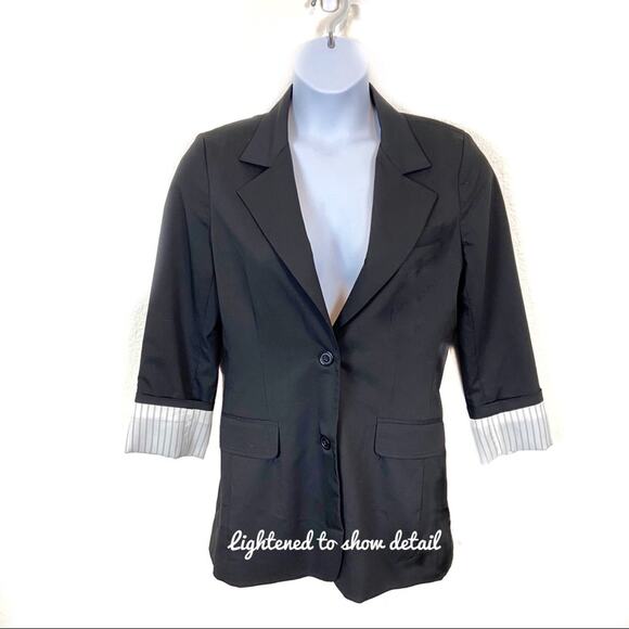 Allen Schwartz Blazer Women Size 8 Vintage 90’s Black Stretch Luxury Denim USA - Picture 3 of 12